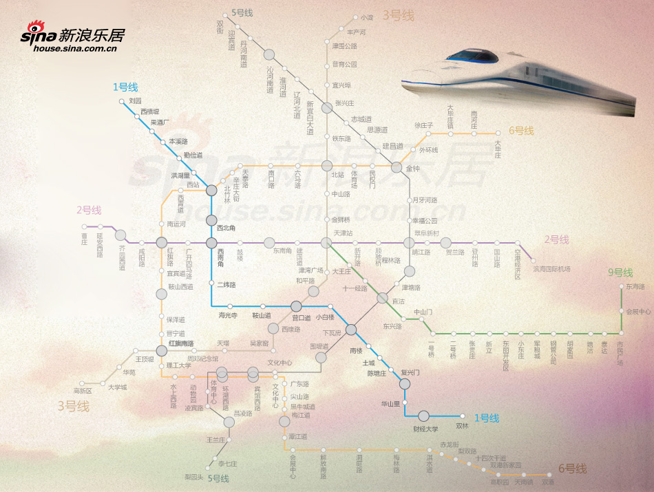 天津地铁一号线线路图